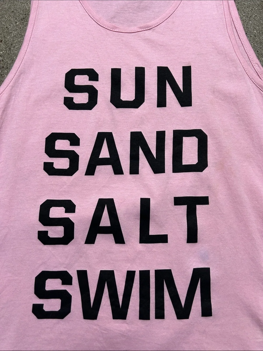 H&M Pink Men's Graphic Swim Tank with Black Text
